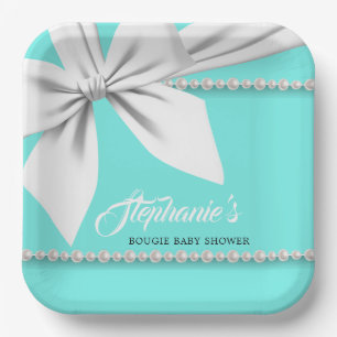 Aqua Elegant Tiffany Parels Fancy Baby shower Papieren Bordje