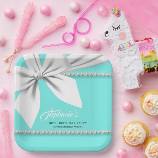 Aqua Elegant Tiffany Parels Fancy Feestelijke Tafe Papieren Bordje (Feest)