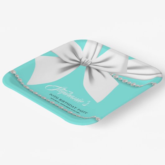 Aqua Elegant Tiffany Parels Fancy Feestelijke Tafe Papieren Bordje (Gebogen)