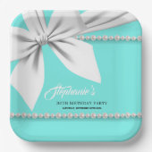 Aqua Elegant Tiffany Parels Fancy Feestelijke Tafe Papieren Bordje (Voorkant)