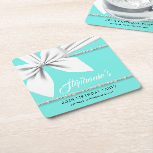 Aqua Elegant Tiffany Parels Fancy Party Servies Kartonnen Onderzetters (Schuin)