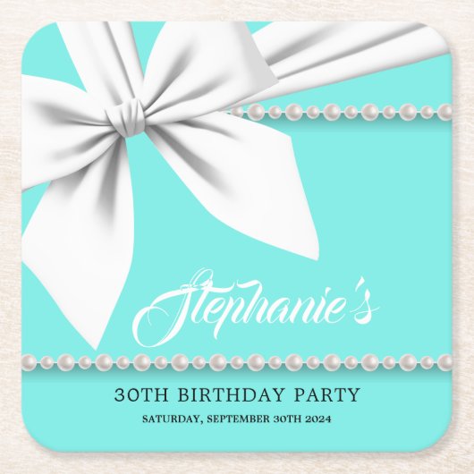 Aqua Elegant Tiffany Parels Fancy Party Servies Kartonnen Onderzetters (Voorkant)