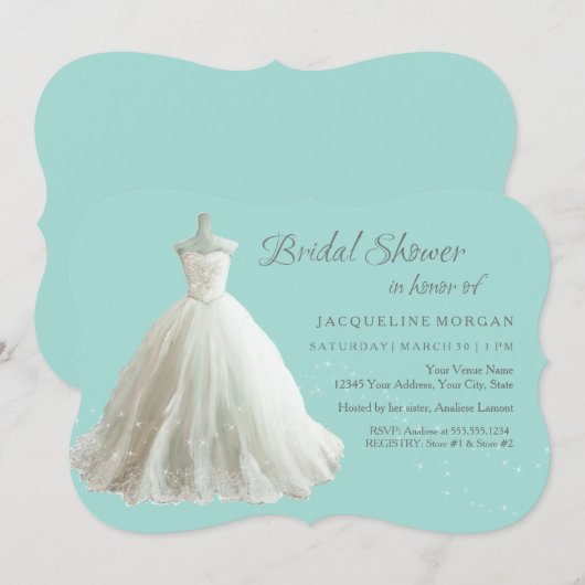 Aqua Elegant Wedding Gown Bridal Shower Kaart (Voorkant / Achterkant)