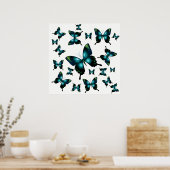 Aqua Elegant Whimsical Butterflies Poster (Keuken)