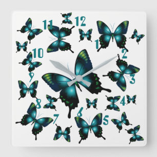 Aqua Elegant Whimsical Butterflies Vierkante Klok