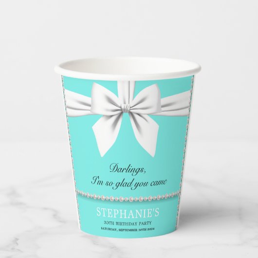 Aqua Elegante Fantasie Tiffany Verjaardagsservies Papieren Bekers (Voorkant)