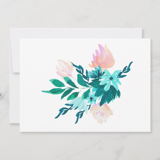 Aqua Emerald Groen Waterverf Bloemen Vrijgezellenf Kaart (Achterkant)