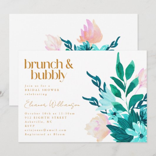 Aqua Emerald Groen Waterverf Bloemen Vrijgezellenf Kaart (Voorkant / Achterkant)