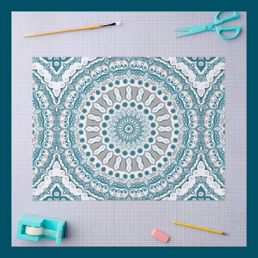 Aqua en Beige Mandala Patroon Ontwerp Tissuepapier