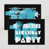 AQUA en BLACK 10th Birthday Grunge Party Kaart (Voorkant / Achterkant)