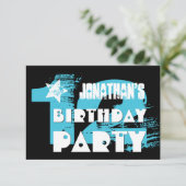 AQUA en BLACK 12th Birthday Grunge Party Kaart (Staand voorkant)