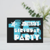 AQUA en BLACK 15e verjaardag Grunge Party Kaart (Staand voorkant)