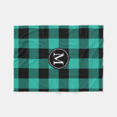 Aqua en Black Buffalo Check Monogram Fleece Deken (Voorkant (Horizontaal))