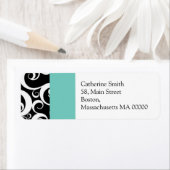 Aqua en Black Damask Swirls Adresetiketten Etiket (Insitu)