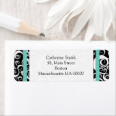 Aqua en Black Damask Swirls Adresetiketten Etiket (Insitu)