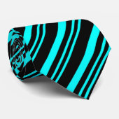 Aqua en Black Diagonaal Striped Stropdas (Opgerold)