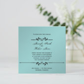 Aqua en Black Elegant Wedding Invitation Kaart (Staand voorkant)