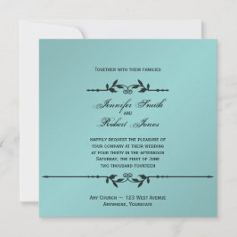 Aqua en Black Elegant Wedding Invitation Kaart