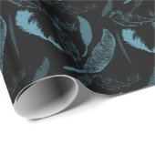 Aqua en Black Feathers Cadeaupapier (Rol Hoek)