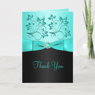 Aqua en Black Floral Bedankt Card