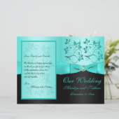 Aqua en Black Floral II Wedding Programme (Staand voorkant)