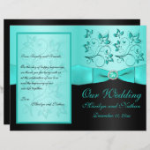 Aqua en Black Floral II Wedding Programme (Voorkant / Achterkant)