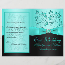 Aqua en Black Floral II Wedding Programme
