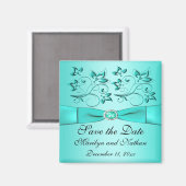 Aqua en Black Floral Wedding Favor Magnet (Voorkant / Achterkant)