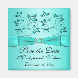 Aqua en Black Floral Wedding Favor Magnet