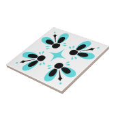 Aqua en Black op White Intricate Floral patroon Tegeltje (Zijkant)