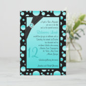 Aqua en Black Polka Dot Bat Mitzvah Uitnodiging (Staand voorkant)