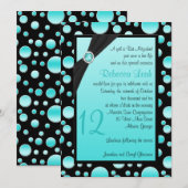 Aqua en Black Polka Dot Bat Mitzvah Uitnodiging (Voorkant / Achterkant)