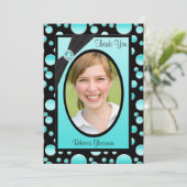 Aqua en Black Polka Dot Foto Hartelijk dank Bedankkaart (Staand voorkant)