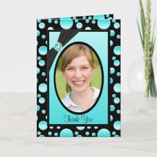 Aqua en Black Polka Dot Hartelijk dank voor uw fot Bedankkaart