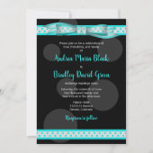 Aqua en Black Polka Dot Ribbon Wedding Uitnodiging (Voorkant)