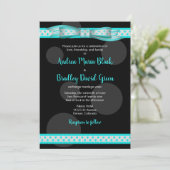 Aqua en Black Polka Dot Ribbon Wedding Uitnodiging (Staand voorkant)