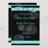 Aqua en Black Polka Dot Ribbon Wedding Uitnodiging (Voorkant / Achterkant)