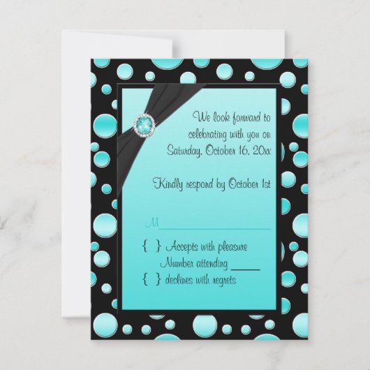 Aqua en Black Polka Dot RSVP-kaart RSVP Kaartje (Voorkant)