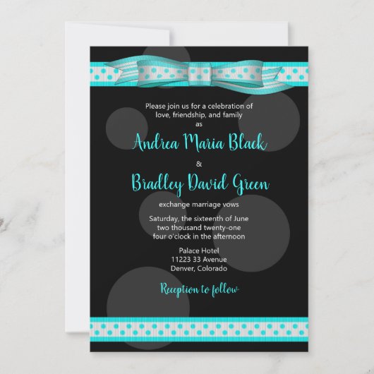 Aqua en Black Polka Dots Invitation Kaart (Voorkant)