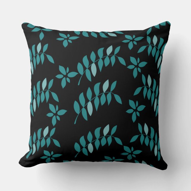 Aqua en Black Tropical oerwoud Kussen (Voorkant)