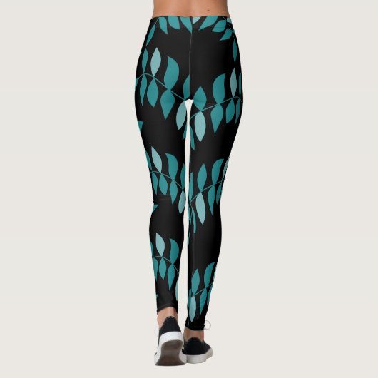 Aqua en Black Tropical oerwoud Sierkussen Leggings (Achterkant)