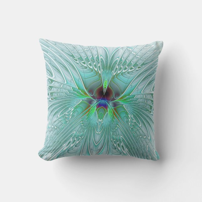 Aqua en Blauwe Moderne Vlinder Kussen (Voorkant)