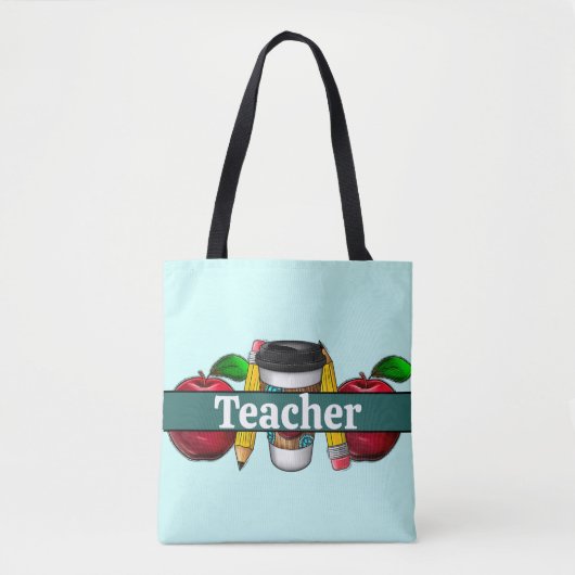 aqua en Blauwgroen appels en docenten Pencils Tote Bag (Voorkant)