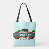 aqua en Blauwgroen appels en docenten Pencils Tote Bag (Achterkant)