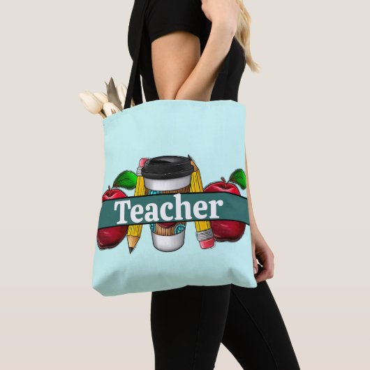 aqua en Blauwgroen appels en docenten Pencils Tote Bag (Dichtbij)