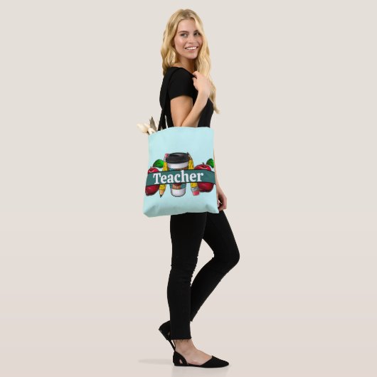 aqua en Blauwgroen appels en docenten Pencils Tote Bag (Op model)