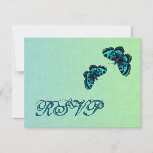 Aqua en Blauwgroen Butterfly Damask RSVP Wedding (Voorkant)