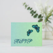 Aqua en Blauwgroen Butterfly Damask RSVP Wedding (Staand voorkant)