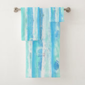 Aqua en Blue Abstract Tree Trunks Bath Towel Set Bad Handdoek (Insitu)