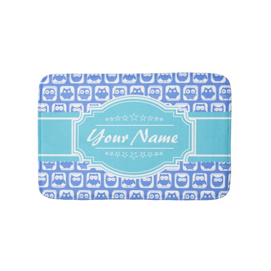 Aqua en Blue Owl Persoonlijke naam Badmat (Voorkant)